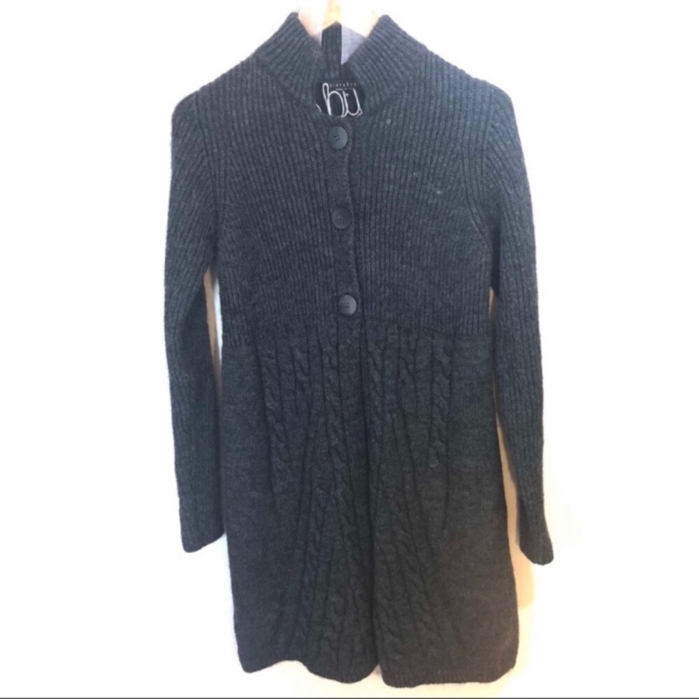 Chiara Mente Long Button Down Gray Cardigan M